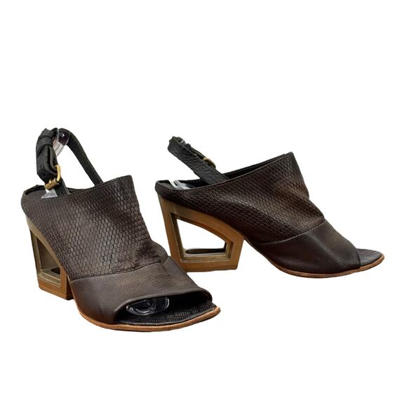A.S.98 Parley Cutout Heels Sandals Women SZ 8 Brown Leather Modern Lagenlook Art - Picture 12 of 13